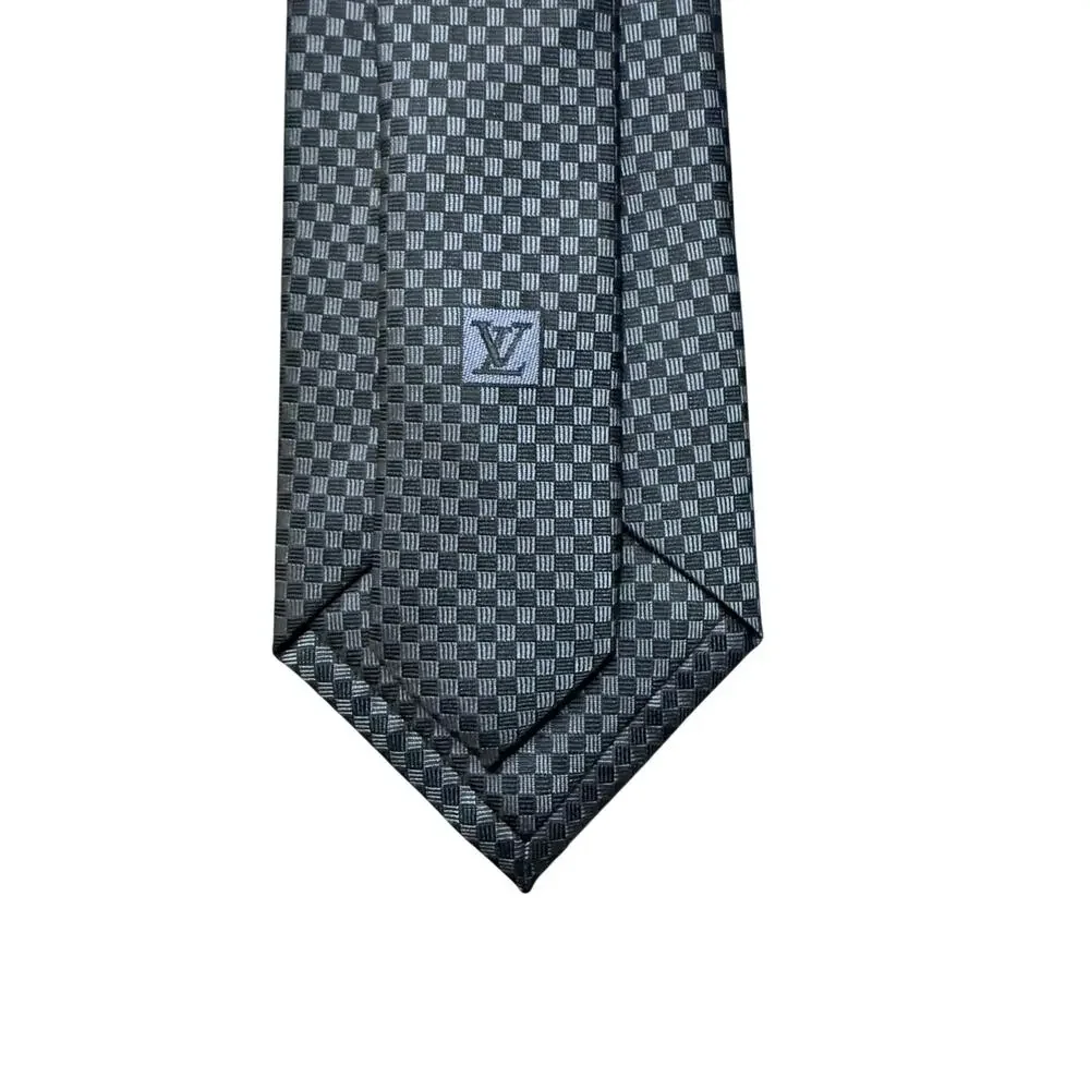 Louis Vuitton Grey Woven LV Initial Geometric 100% Silk Necktie